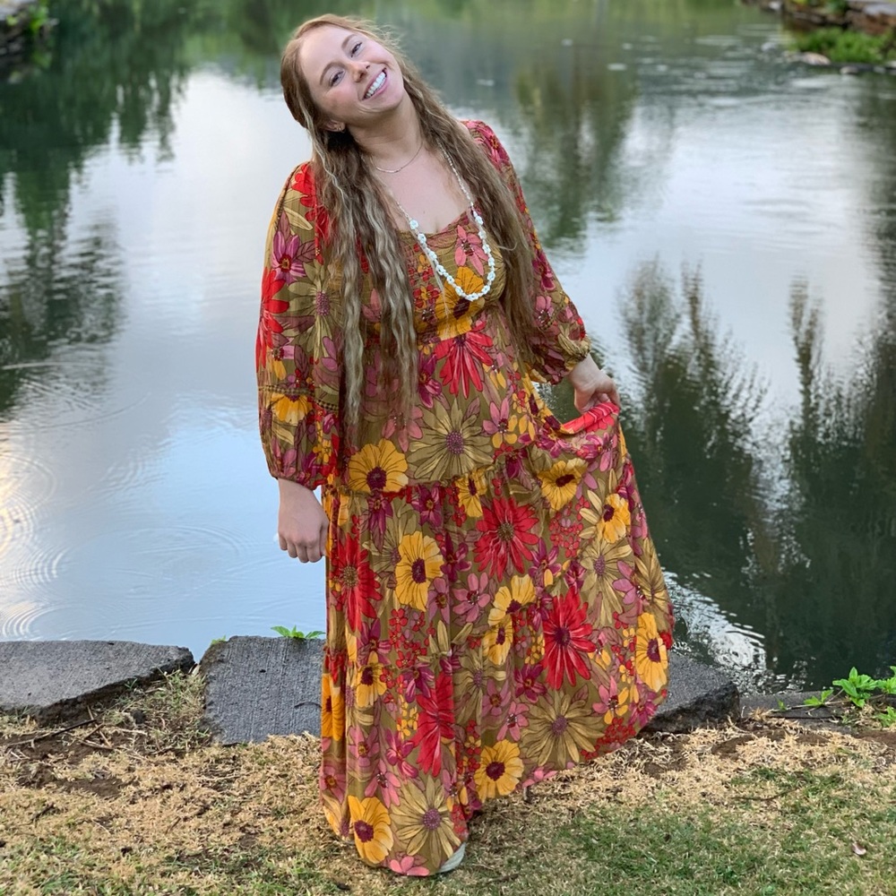 Piper and scoot Santorini dress maxi orange 70s floral - Picture 4 of 4
